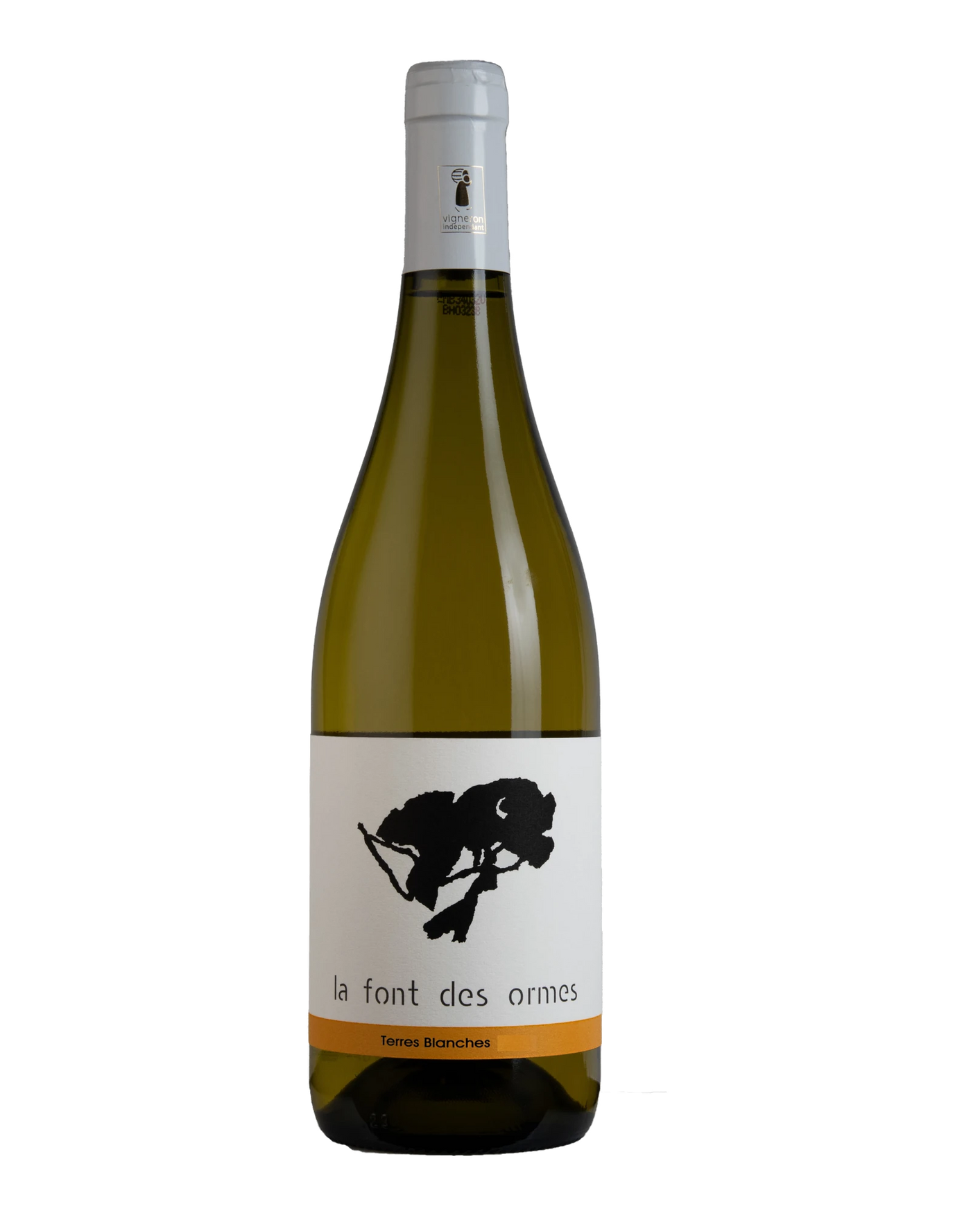 Bouteille de Terres Blanches 2023 sur fond transparent